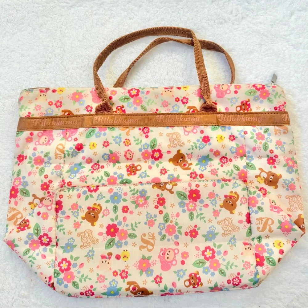 RARE Rilakkuma Korilakkuma animal flower purse tote bag zipper squirrel Japan